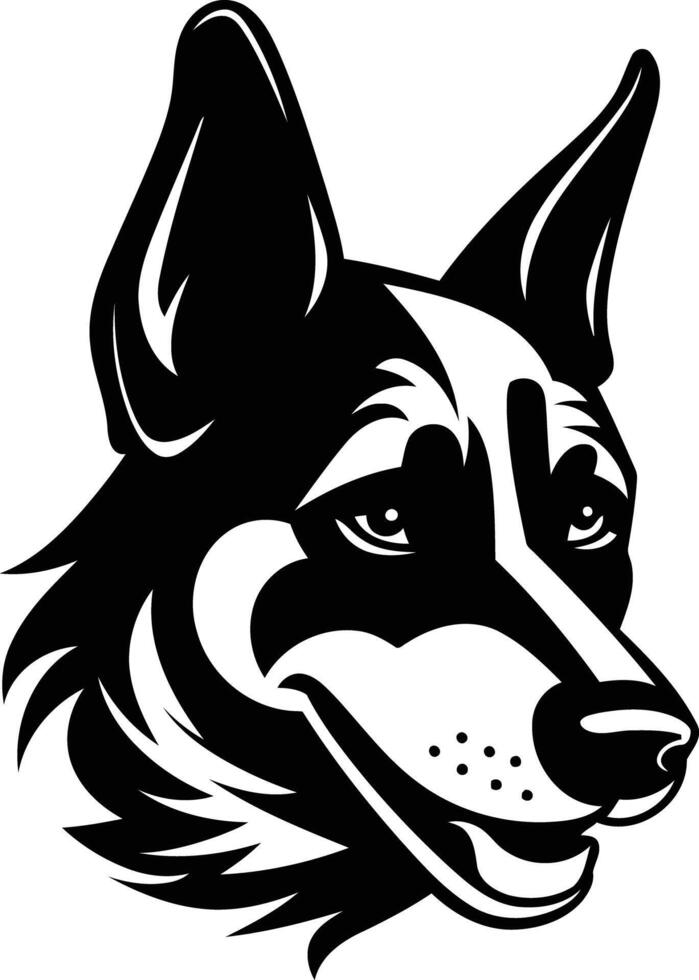 A bold and striking black and white illustration of a dog's head, perfect for use as a logo, mascot, or design element vector