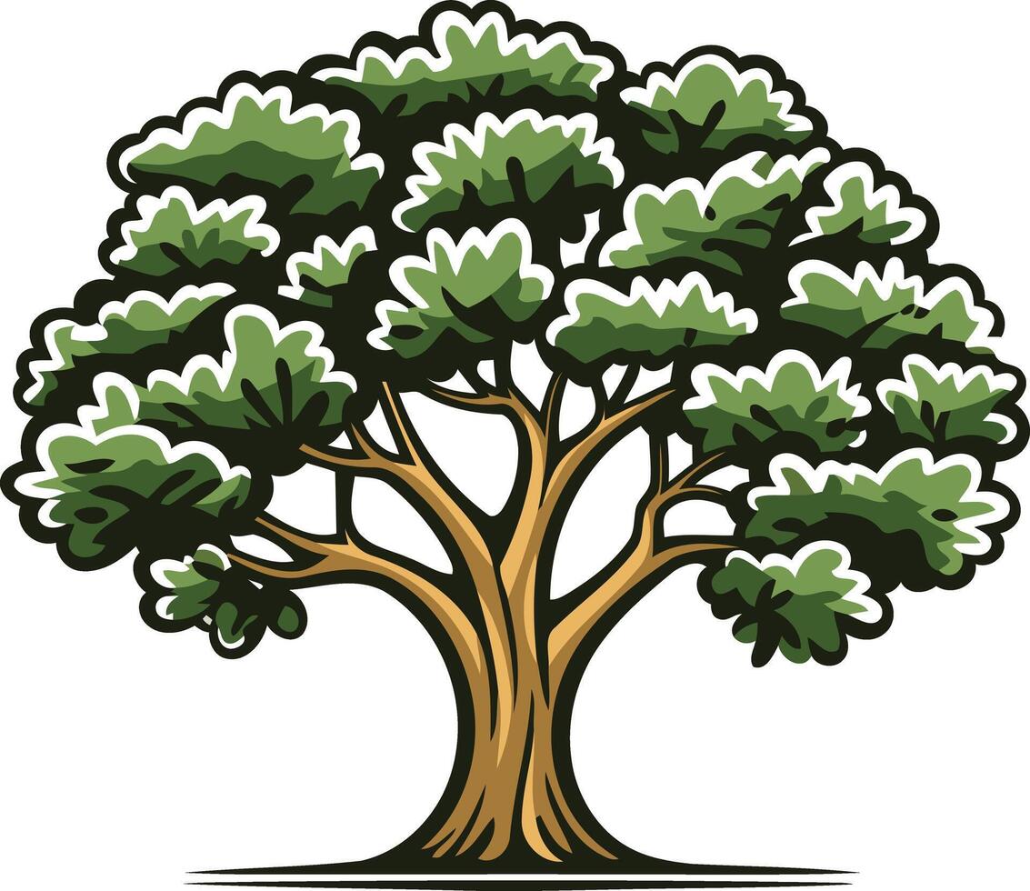 Cartoon Illustration of a Large Tree with Lush Green Leaves vector