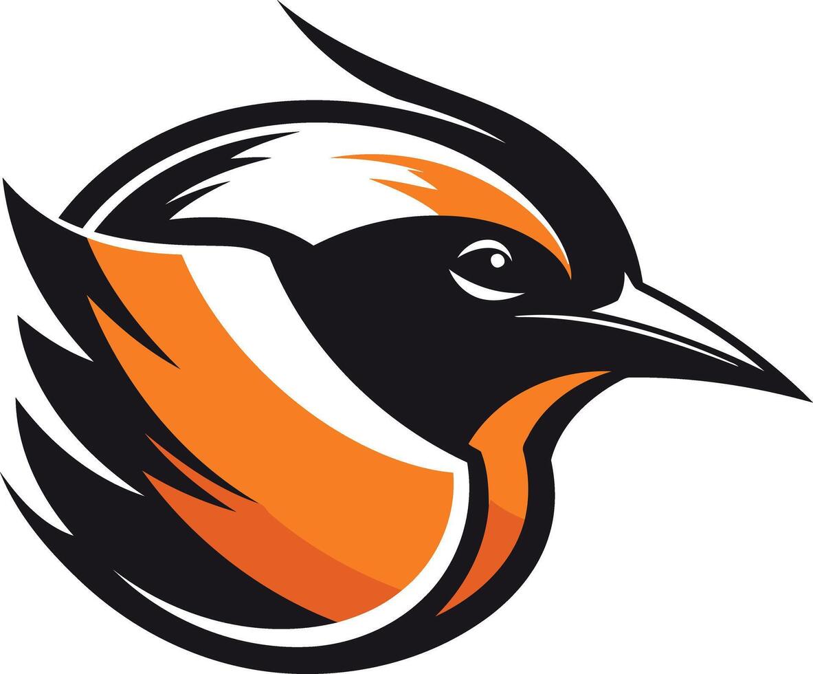 Dynamic bird logo design with bold black and orange colors, perfect for sports teams, businesses, or branding vector