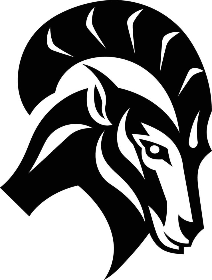 Bold and striking black and white illustration of a ram's head, perfect for logos, branding, and designs with a powerful and masculine aesthetic vector
