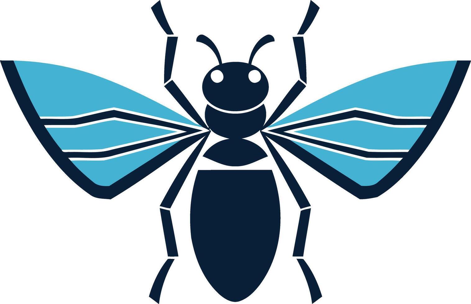 A stylized blue and black insect with large wings, perfect for a logo or icon representing speed, efficiency, or a company with a strong work ethic vector