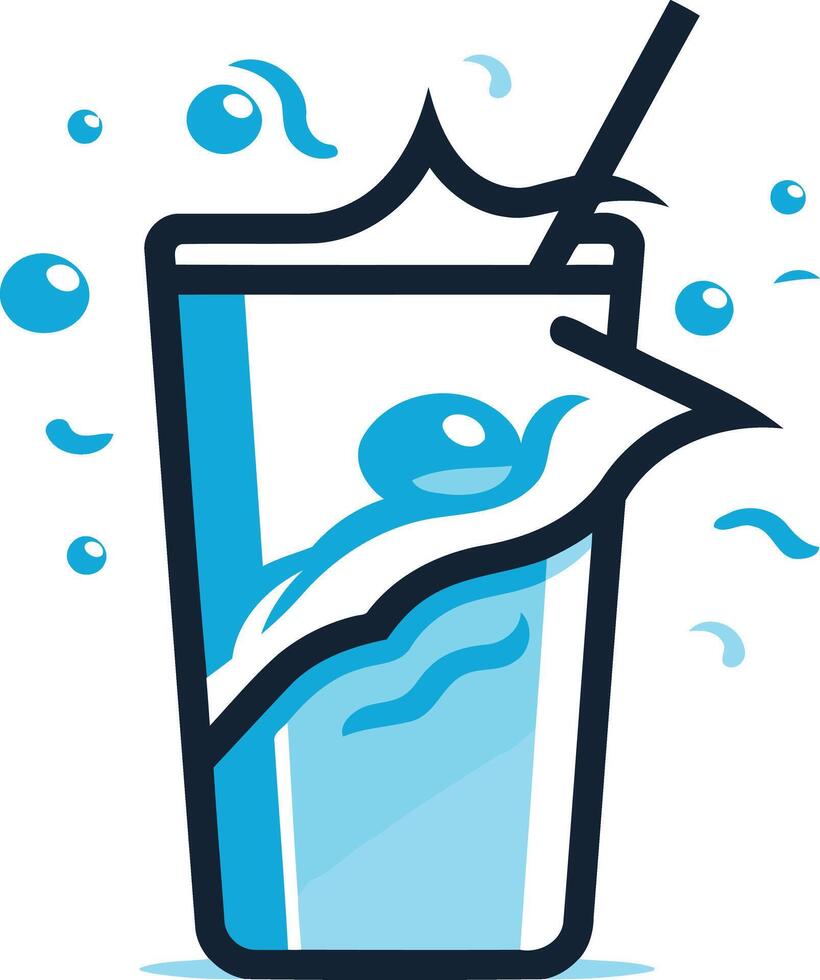 A fun, cartoon-style illustration of a glass of refreshing water with bubbles bursting out vector