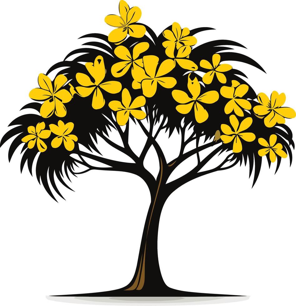 A stylized black silhouette of a tree with bright yellow blossoms vector