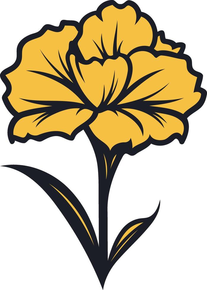 Simple yellow carnation flower, stylized illustration with a black outline vector