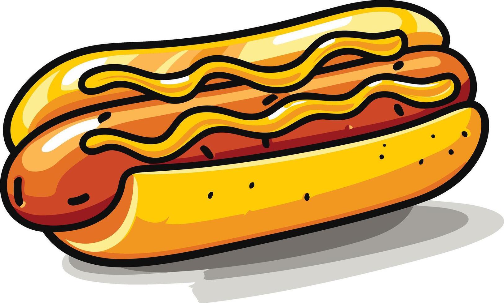 A cartoon hot dog with mustard, perfect for adding a playful touch to your designs vector