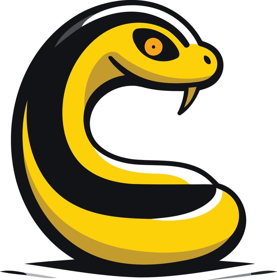 A bright yellow and black cartoon snake logo in the shape of the letter 'c' vector