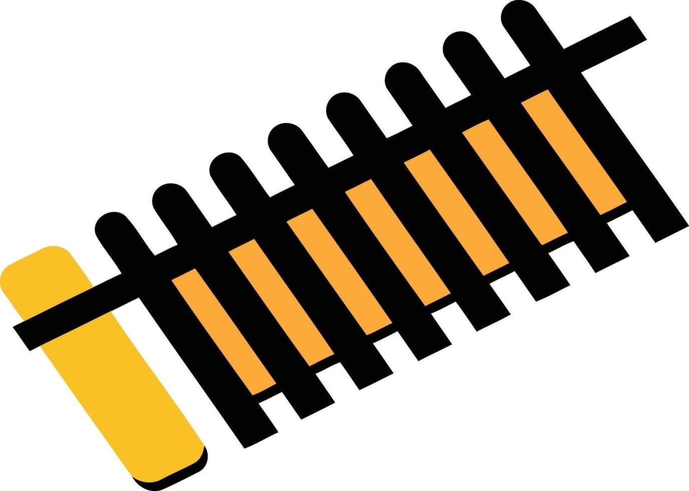 Simple, colorful icon of a railroad crossing, perfect for warning signs and transportation graphics vector