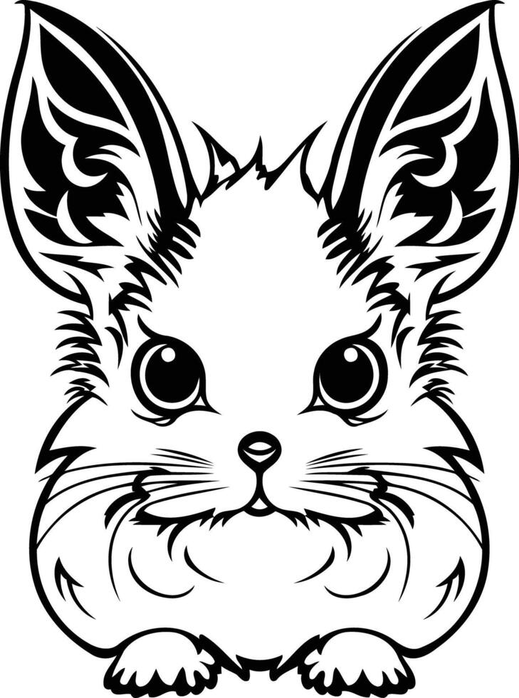 Cute chinchilla face with detailed ears in a black and white illustration vector