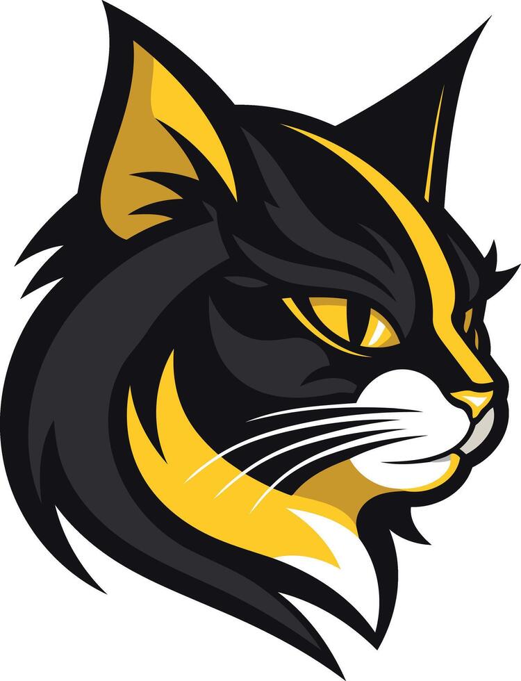 Fierce and stylized black cat head with gold accents, perfect for a mascot or logo design vector
