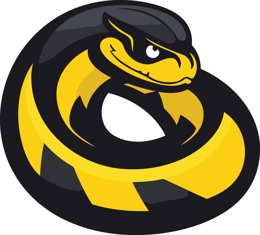 A bold, cartoon style snake logo design in black and yellow vector