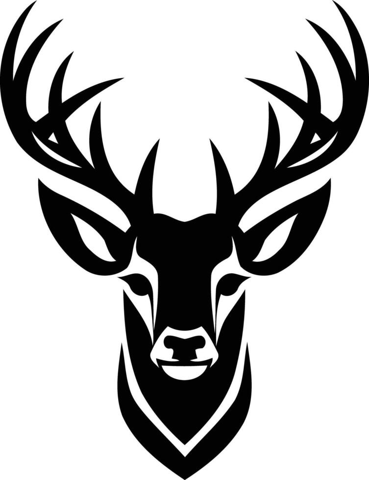A bold, graphic illustration of a deer's head in a minimalist, black and white style vector