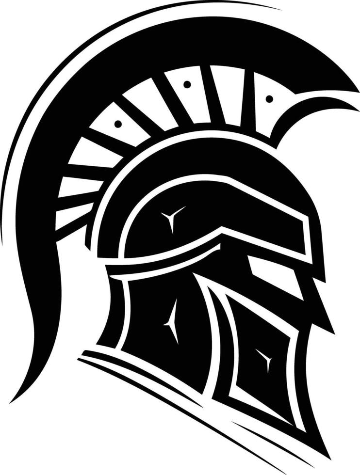 A bold and striking silhouette of a spartan helmet, ideal for branding, logos, and sports design vector