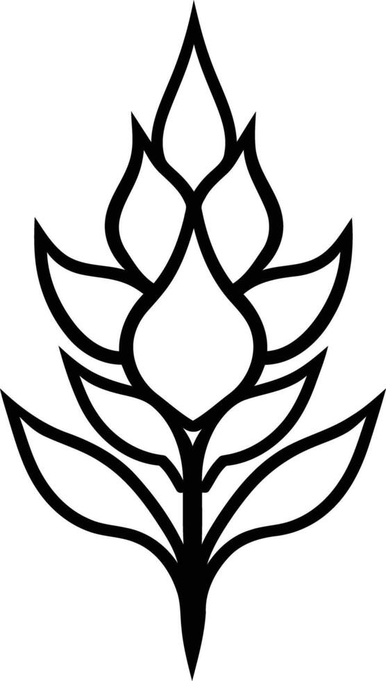 Simple, elegant black and white line art of a stylized flower vector