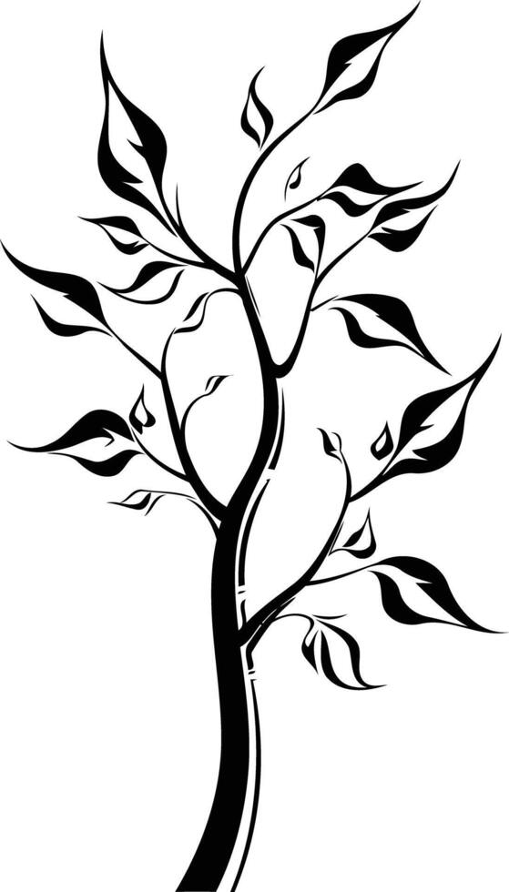 Elegant black and white illustration of a stylized tree with intricate branches and leaves vector