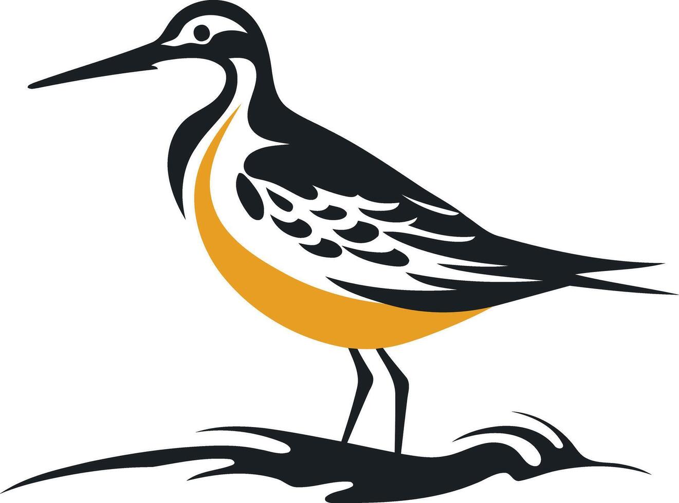 Stylized illustration of a shorebird in black and yellow, perfect for logos, branding, and nature themed designs vector