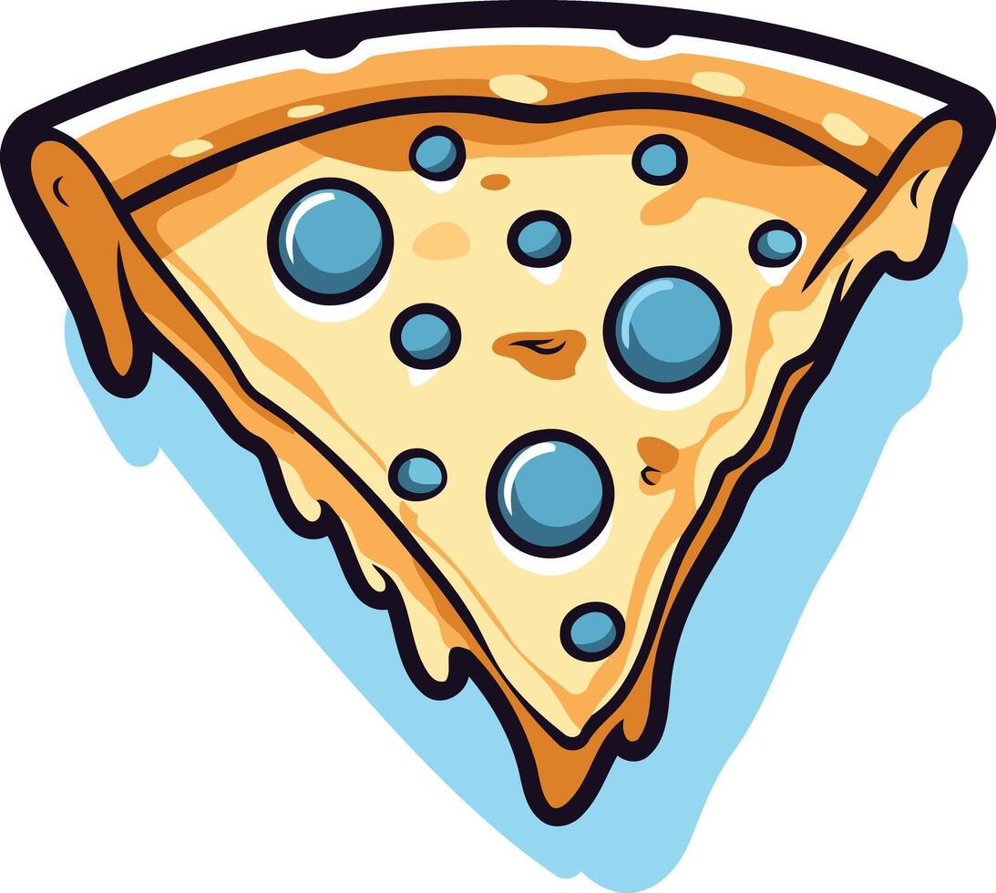 A cartoon illustration of a delicious pizza slice with blue cheese, perfect for menus, food blogs, and social media posts vector