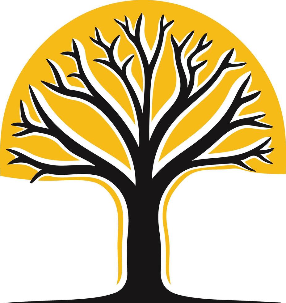 Stylized Tree with Yellow Sunburst Canopy vector