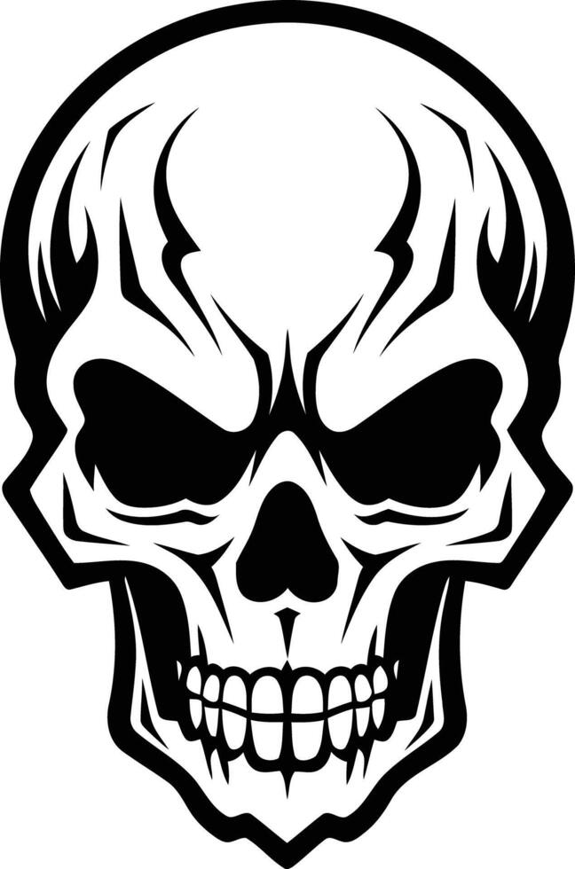 A fierce, black and white skull illustration with detailed features, perfect for edgy designs and branding vector