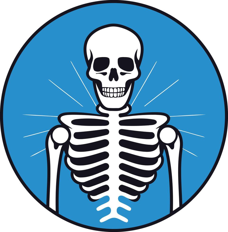 A bold and graphic illustration of a skeleton with a blue background vector