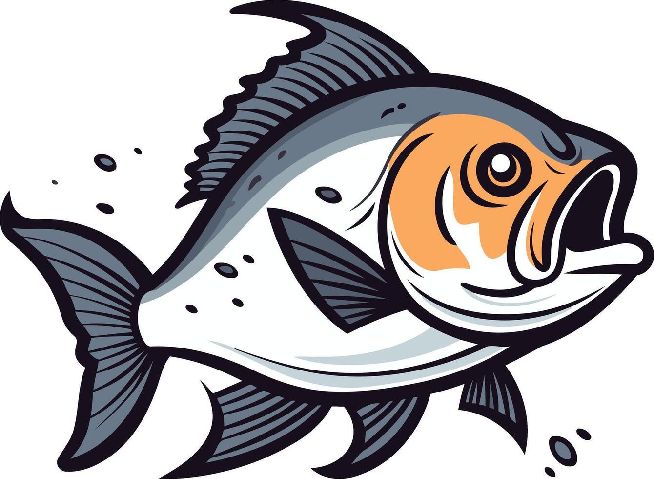 A bold and dynamic illustration of a fish with an open mouth, perfect for fishing, seafood, or nautical themed designs vector