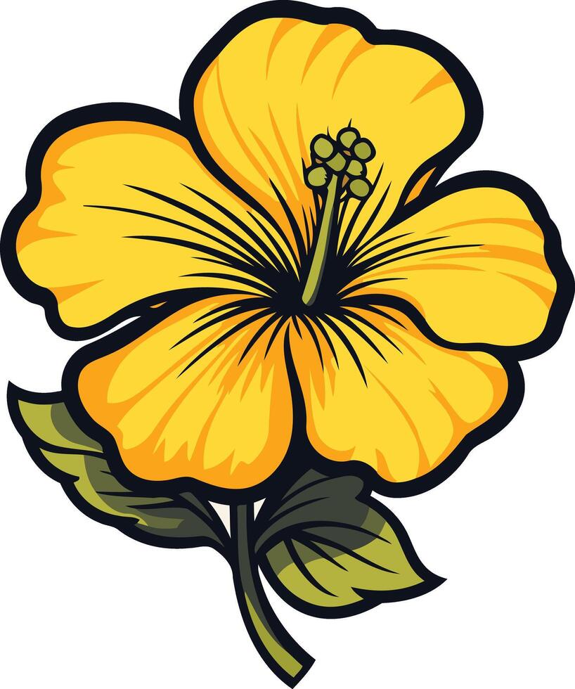 Yellow Hibiscus Flower with Green Leaves vector