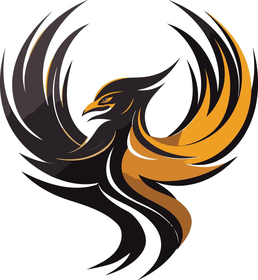 Powerful phoenix logo with black and orange wings vector