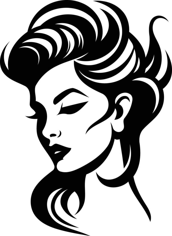 Elegant black and white illustration of a woman's profile with flowing hair vector