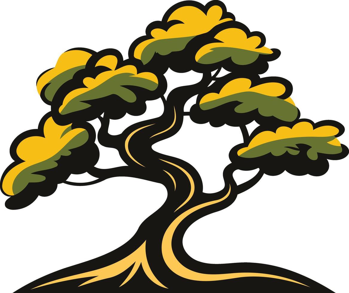 Stylized illustration of a bonsai tree with yellow leaves vector
