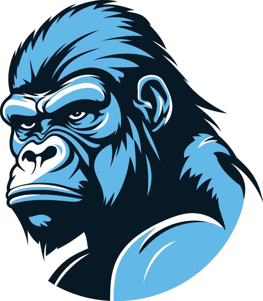 Powerful gorilla mascot logo in blue and black vector