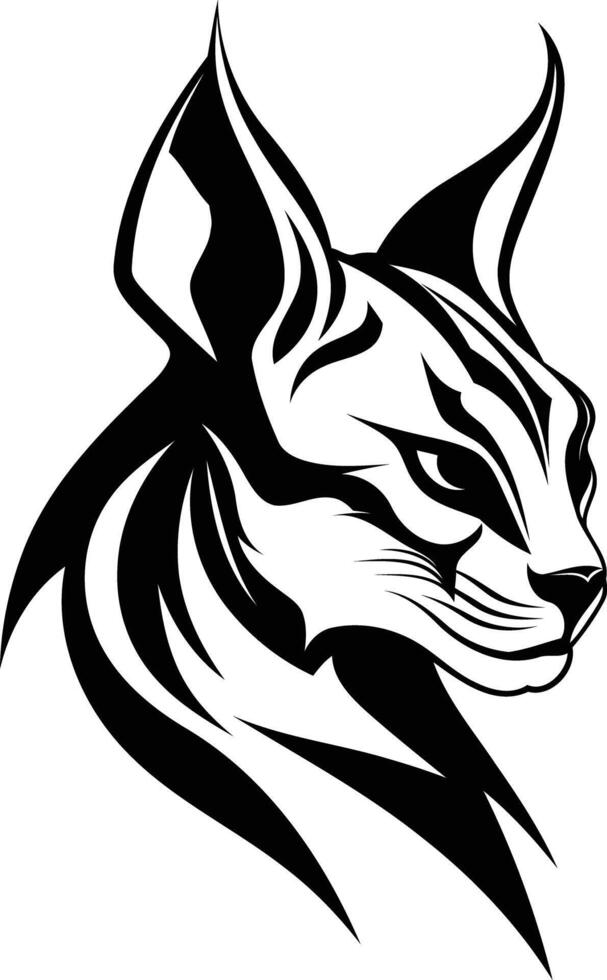 Stylish black and white silhouette of a wildcat head, perfect for logo design, branding, and tattoo art vector