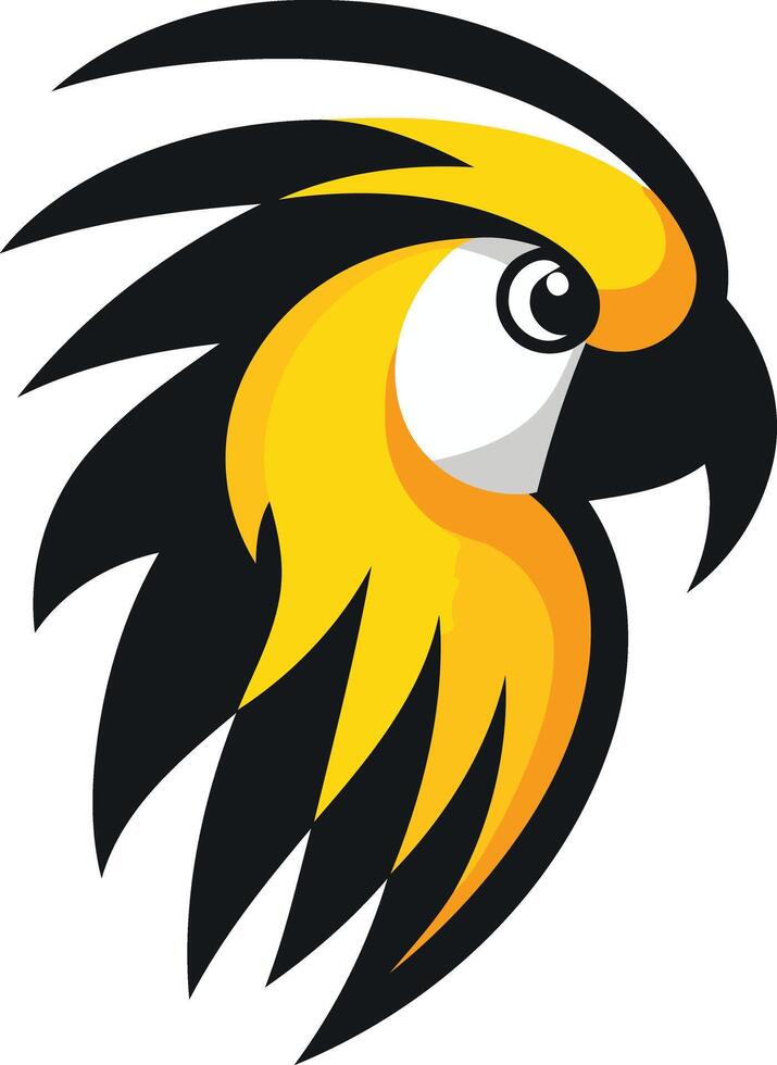 A bold and modern logo design featuring a stylized yellow parrot head with black feathers, perfect for a brand seeking a playful and vibrant identity vector