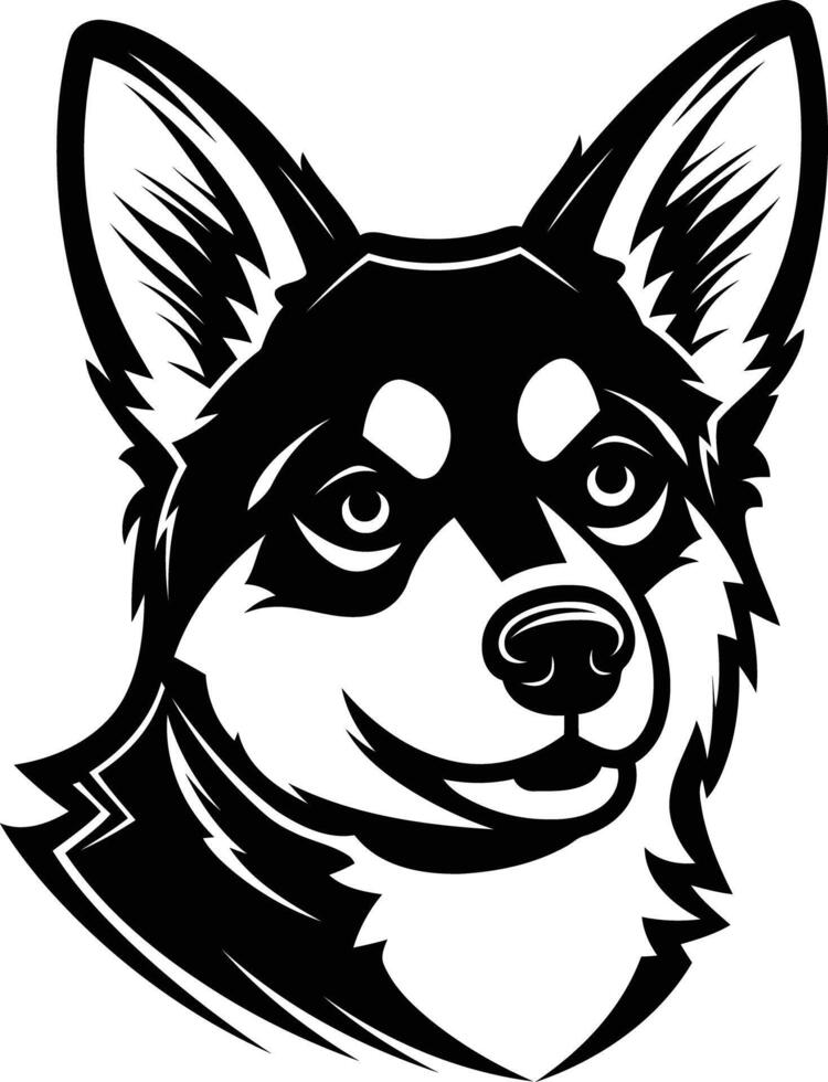 A bold, black and white illustration of a husky dog's head vector