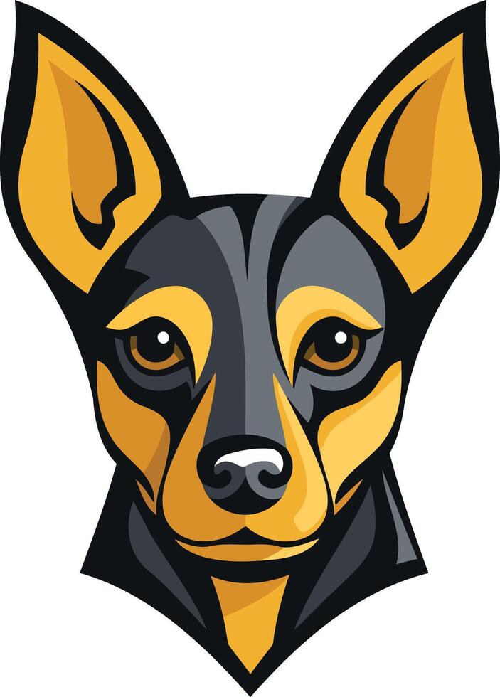 A bold and graphic illustration of a miniature pinscher's head, perfect for pet related designs, logos, and branding vector