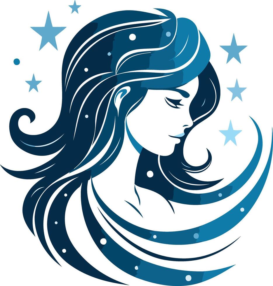 A beautiful and elegant illustration of a woman's profile surrounded by stars, perfect for representing femininity, dreams, and celestial themes vector