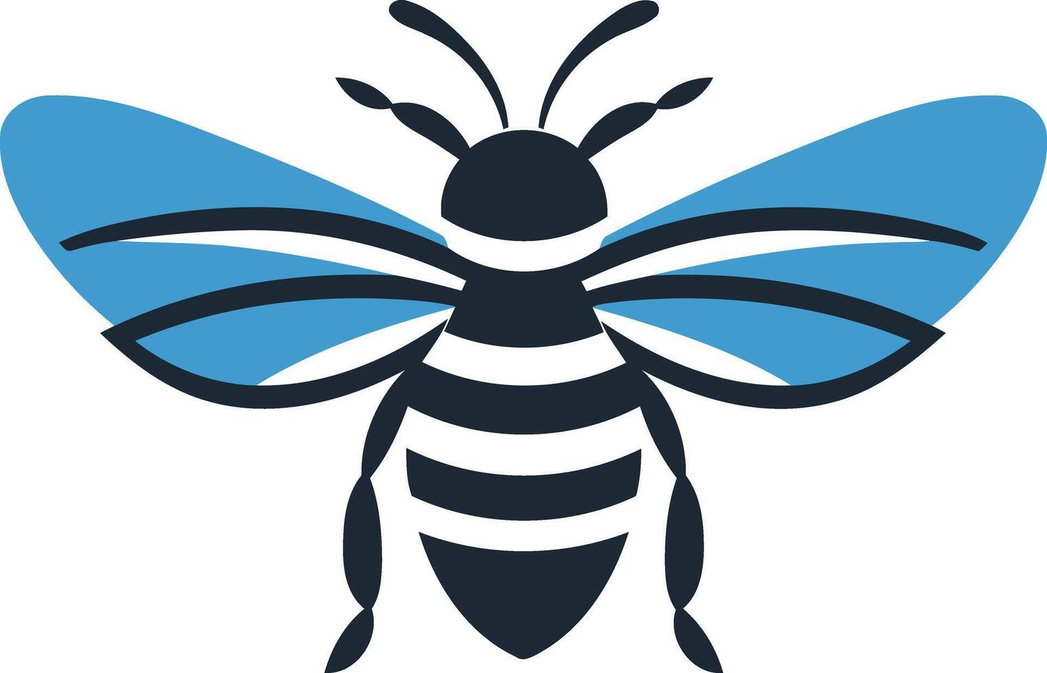 A simple yet elegant bee logo, featuring a blue and black design with bold lines vector