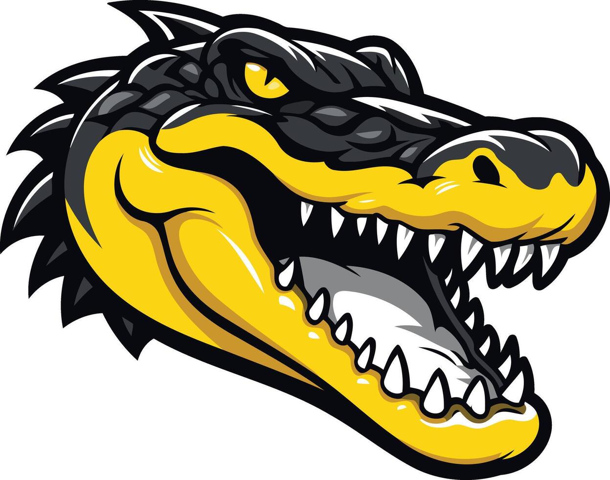 A fierce, cartoon style alligator head with a wide open jaw, sharp teeth, and a powerful presence vector