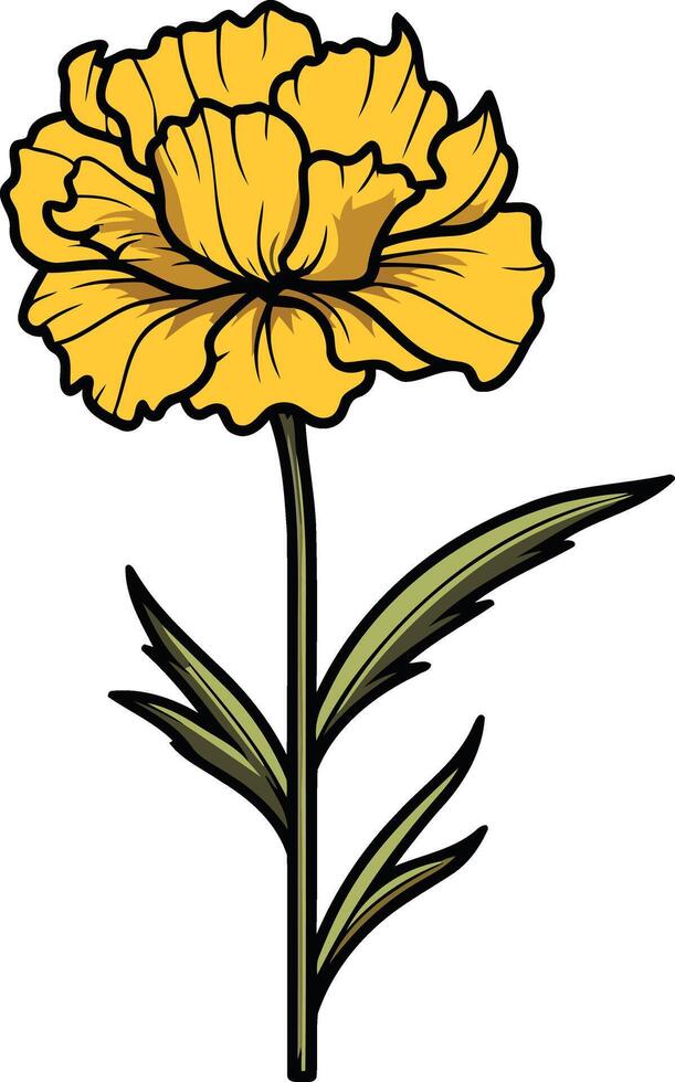 A vibrant yellow flower with green leaves, perfect for adding a touch of natural beauty to your designs vector