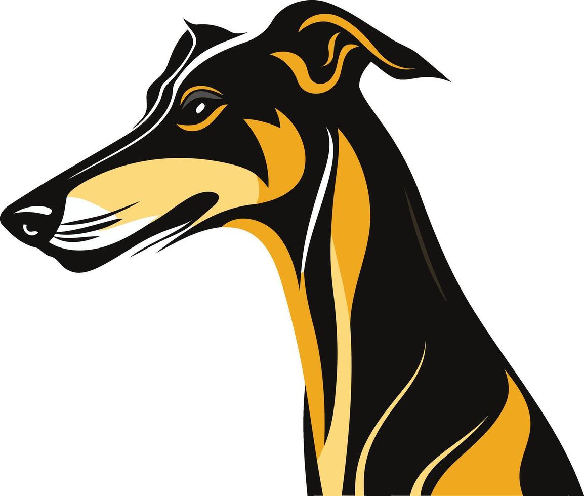 A stylized silhouette of a black and tan dog, perfect for use in logos, branding, and pet related designs vector