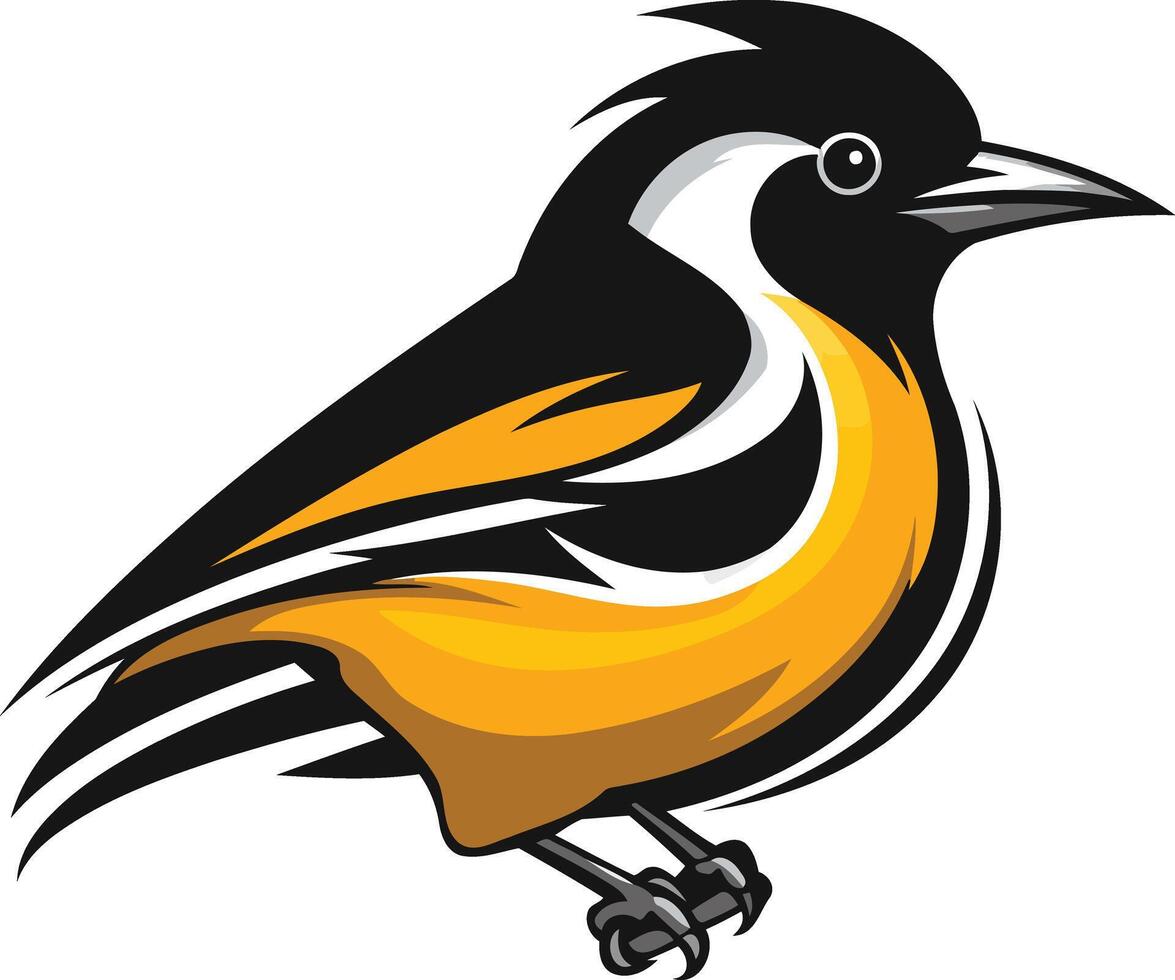 A stylized illustration of a bird with black, yellow and white plumage vector