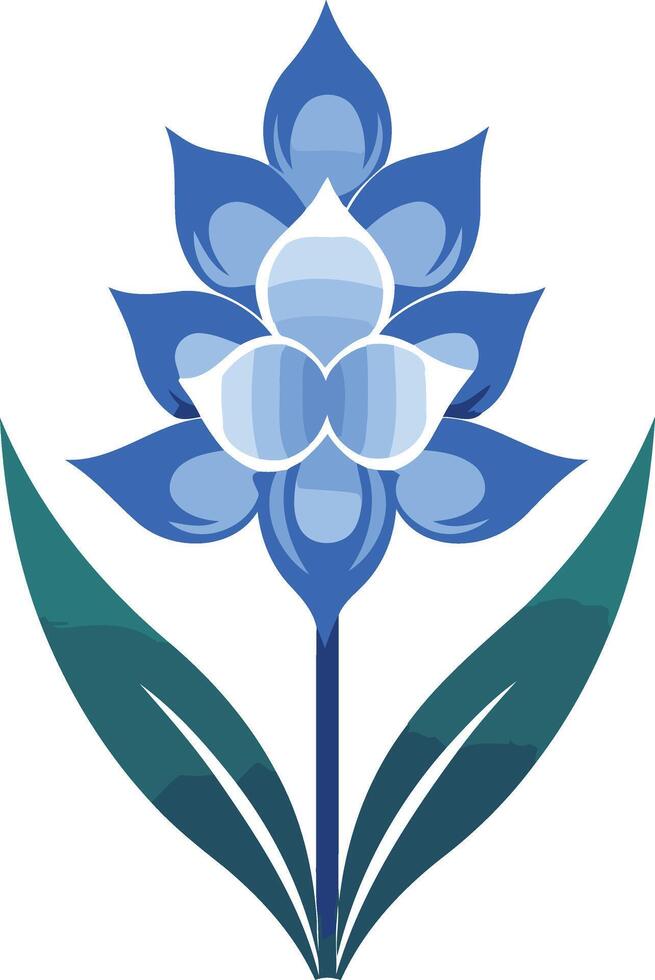 Stylized blue flower with green leaves, perfect for branding, logos, and designs with a nature inspired theme vector