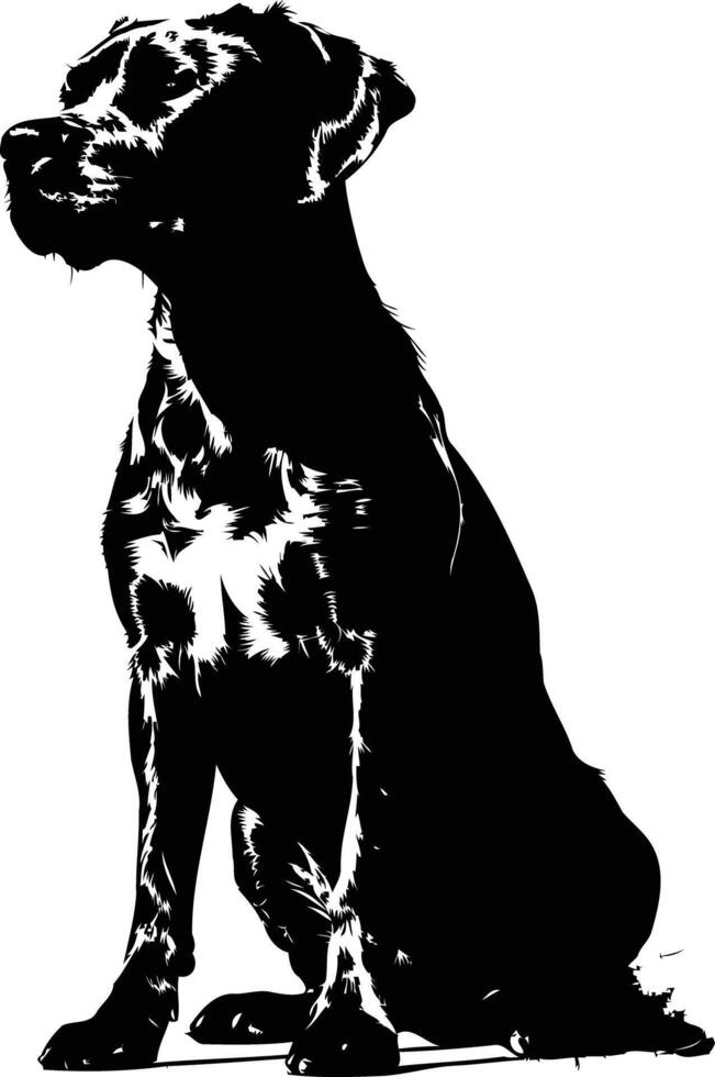 A striking silhouette of a dog sitting in profile, captured in a bold black and white design vector