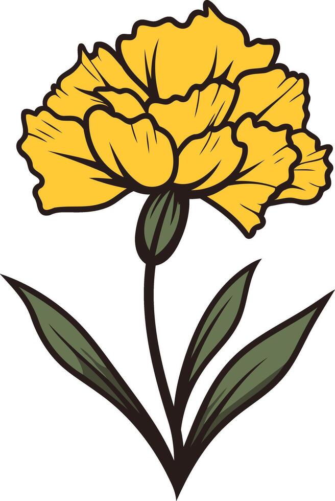 A simple yet elegant illustration of a yellow carnation flower with green leaves vector