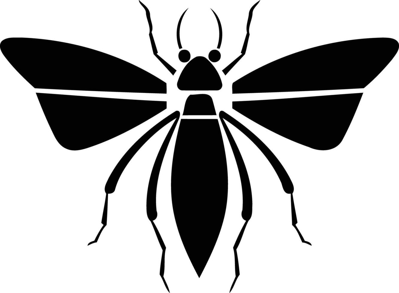 Simple, minimalist black and white silhouette of a flying insect vector