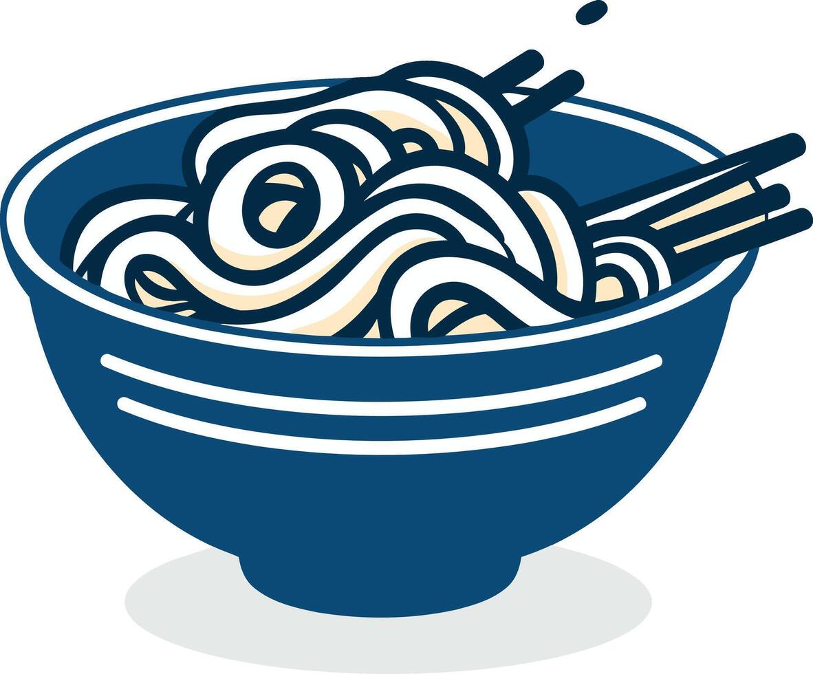A simple, cartoon style illustration of a bowl of noodles with chopsticks vector