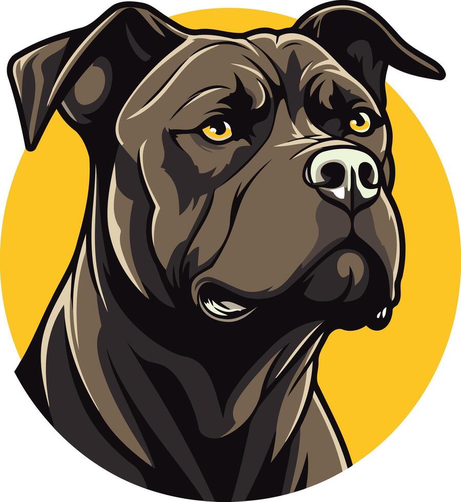 A fierce and powerful pit bull with intense eyes stares directly at the viewer vector