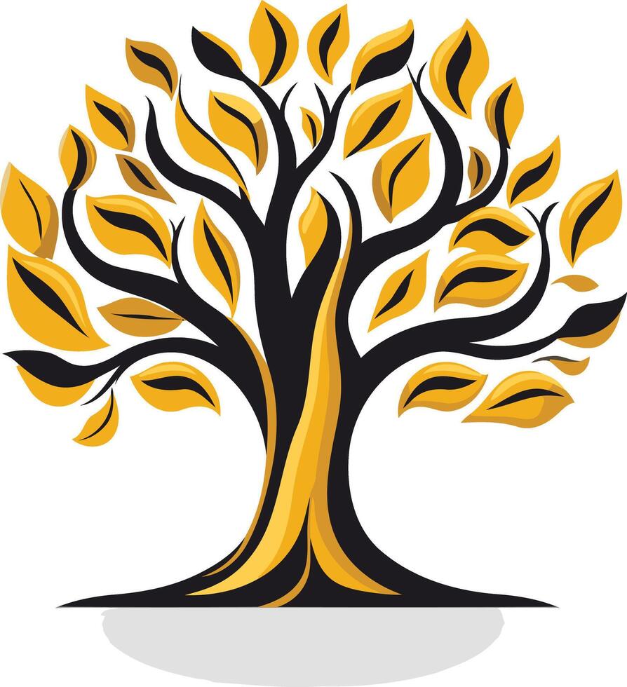Stylized illustration of a tree with yellow leaves and black branches, perfect for representing growth, nature, and community vector