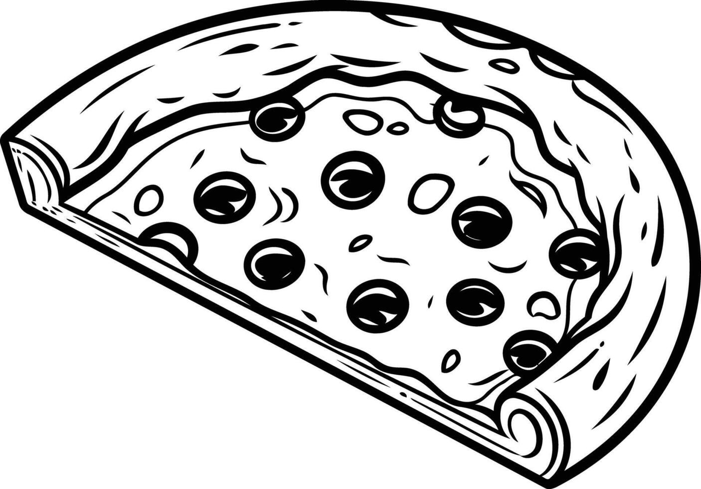 A simple black and white illustration of a delicious pizza slice with pepperoni vector