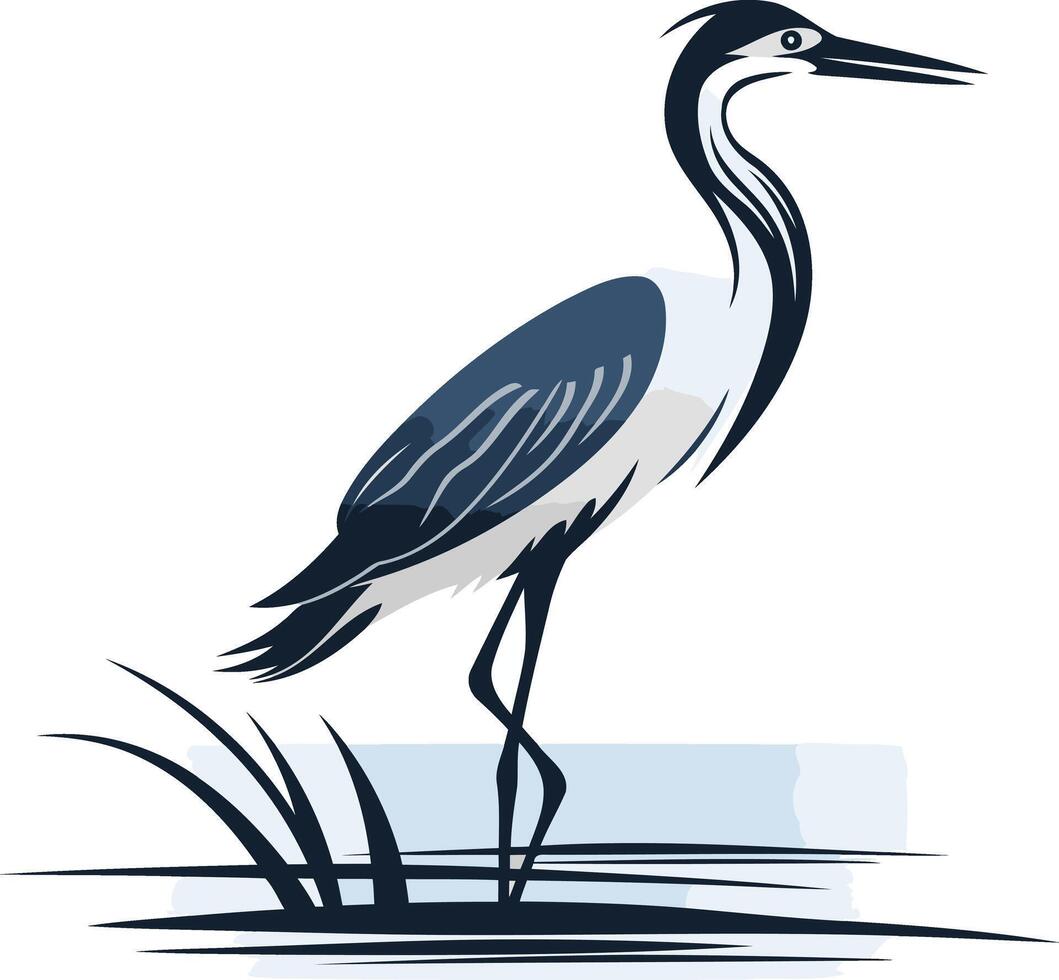 Elegant silhouette of a heron standing in water, perfect for logo design, branding, or nature themed projects vector