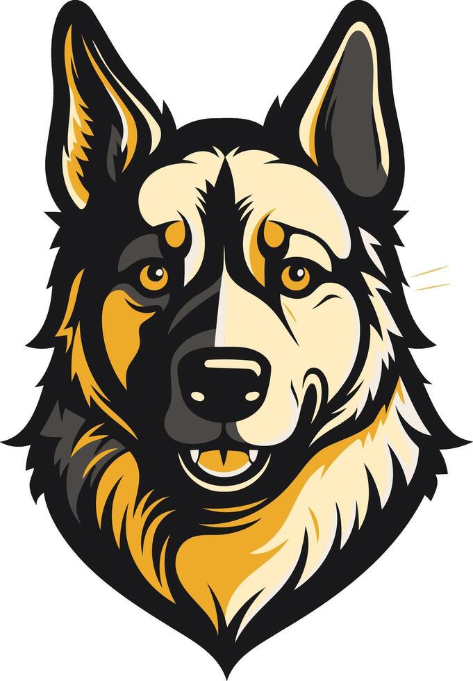 A bold, cartoon style illustration of a friendly german shepherd dog's head vector