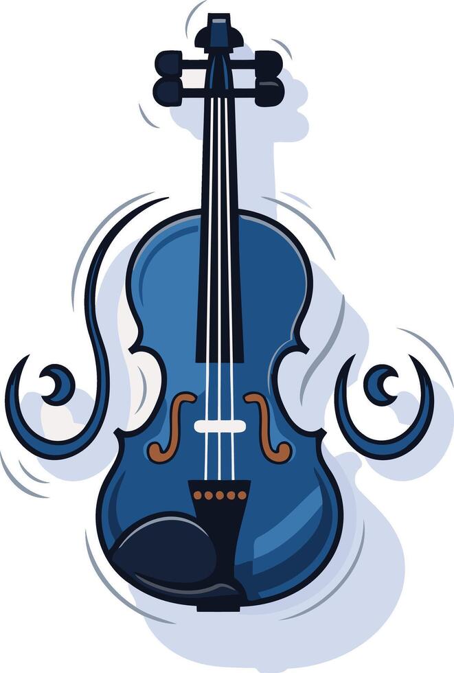 A whimsical blue violin with stylized swirls, perfect for music themed designs, websites, and social media vector